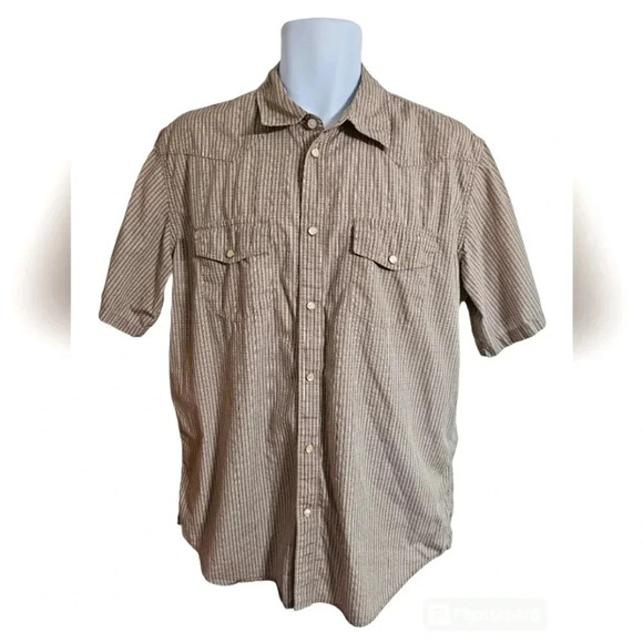 VTG Structure Mens M Brown Western Snap Shirt Diamond Stripe Short Sleeve - Picture 2 of 7